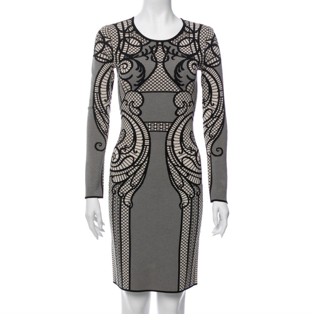 Temperley London Black and Cream Long Sleeve Dress